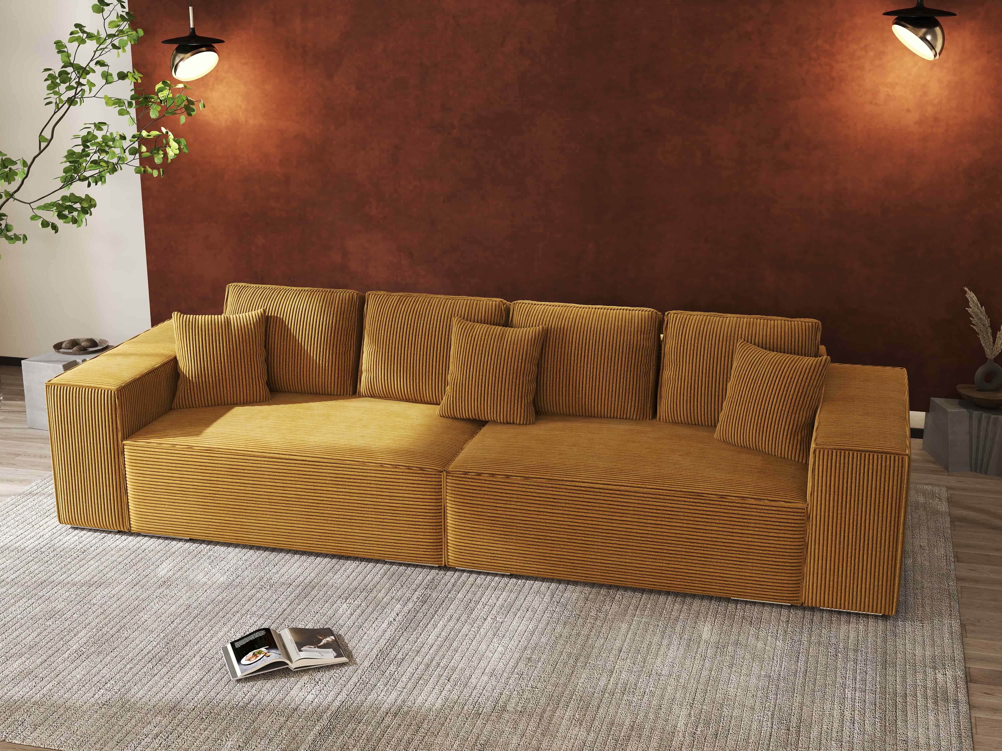 Canapea extensibilă dumonde cu ladă de depozitare si sezut confortabil din spuma HR, Dream Zoom Mustar 310x100 cm Fabrica