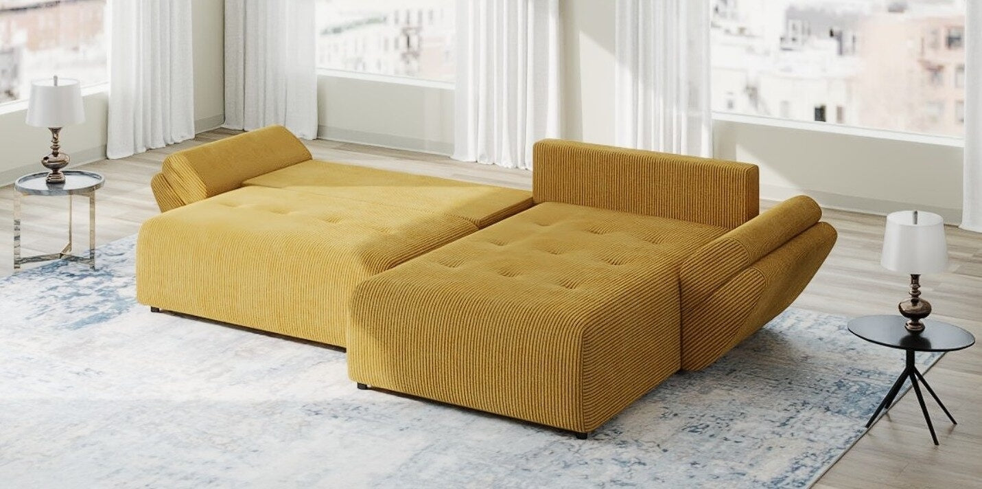 Colțar extensibil dumonde cu ladă de depozitare si sezut confortabil din spuma HR, Berlin Zoom Mustrar 280x185 cm