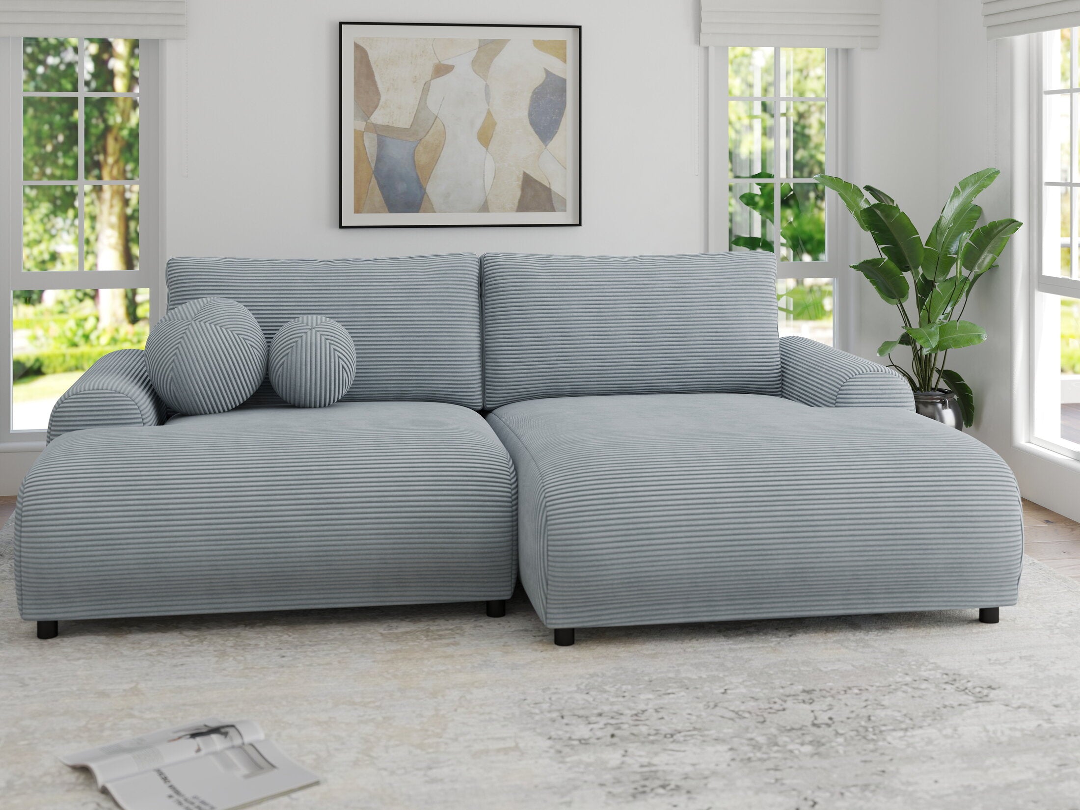 Colțar extensibil dumonde cu ladă de depozitare și șezut confortabil din spumă HR, Carlo Zoom Gri Mint 240x145 cm II