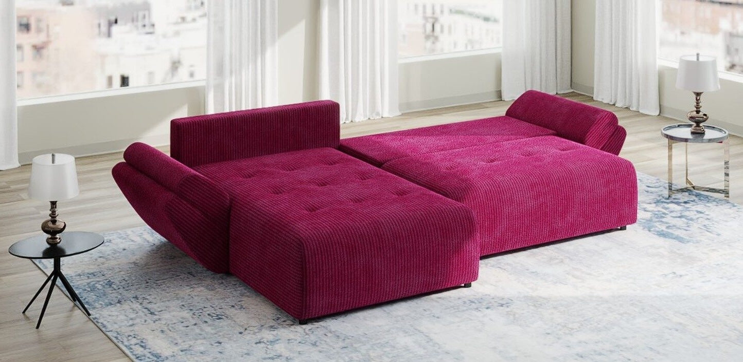 Colțar extensibil dumonde cu ladă de depozitare si sezut confortabil din spuma HR, Berlin Zoom Rosu 280x185 cm II