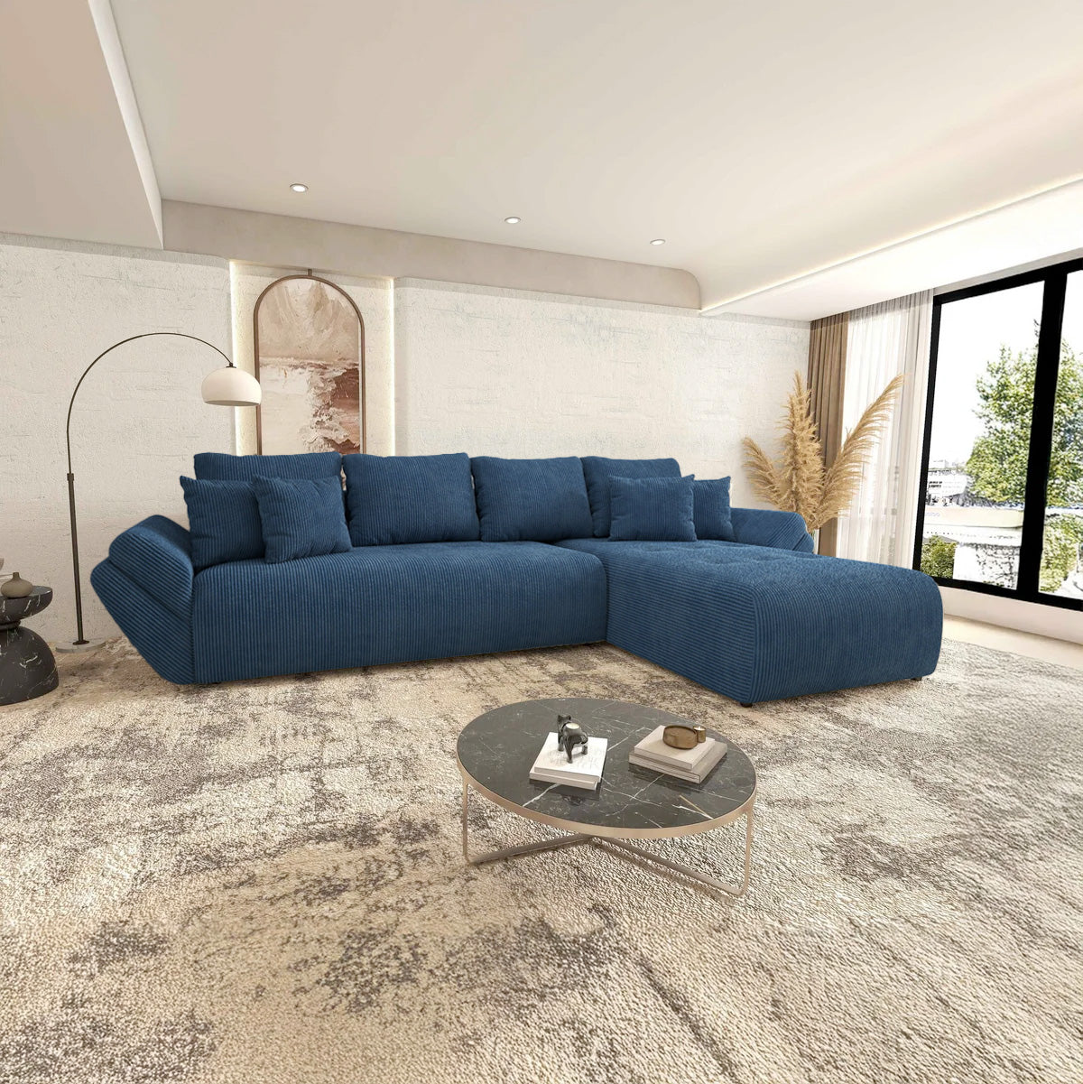 Colțar extensibil dumonde cu ladă de depozitare si sezut confortabil din spuma HR, Berlin XL Zoom Blue 350x185 cm II