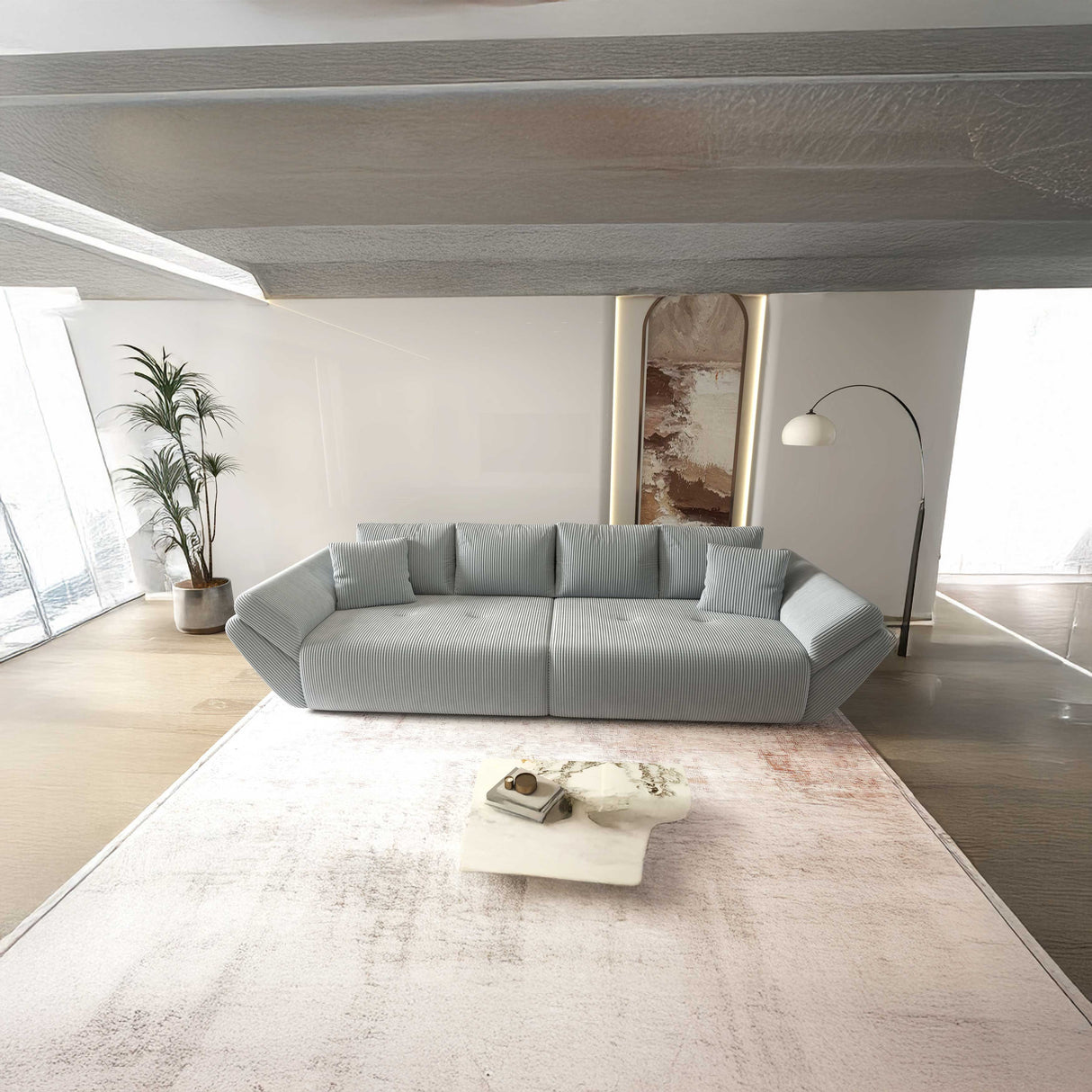 Canapea extensibilă dumonde cu ladă de depozitare si sezut confortabil din spuma HR, Berlin Zoom Mint 300x100 cm Fabrica