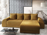 Colțar extensibil dumonde cu ladă de depozitare si sezut confortabil din spuma HR, Verona Zoom Mustar II 290x185 cm Fabrica
