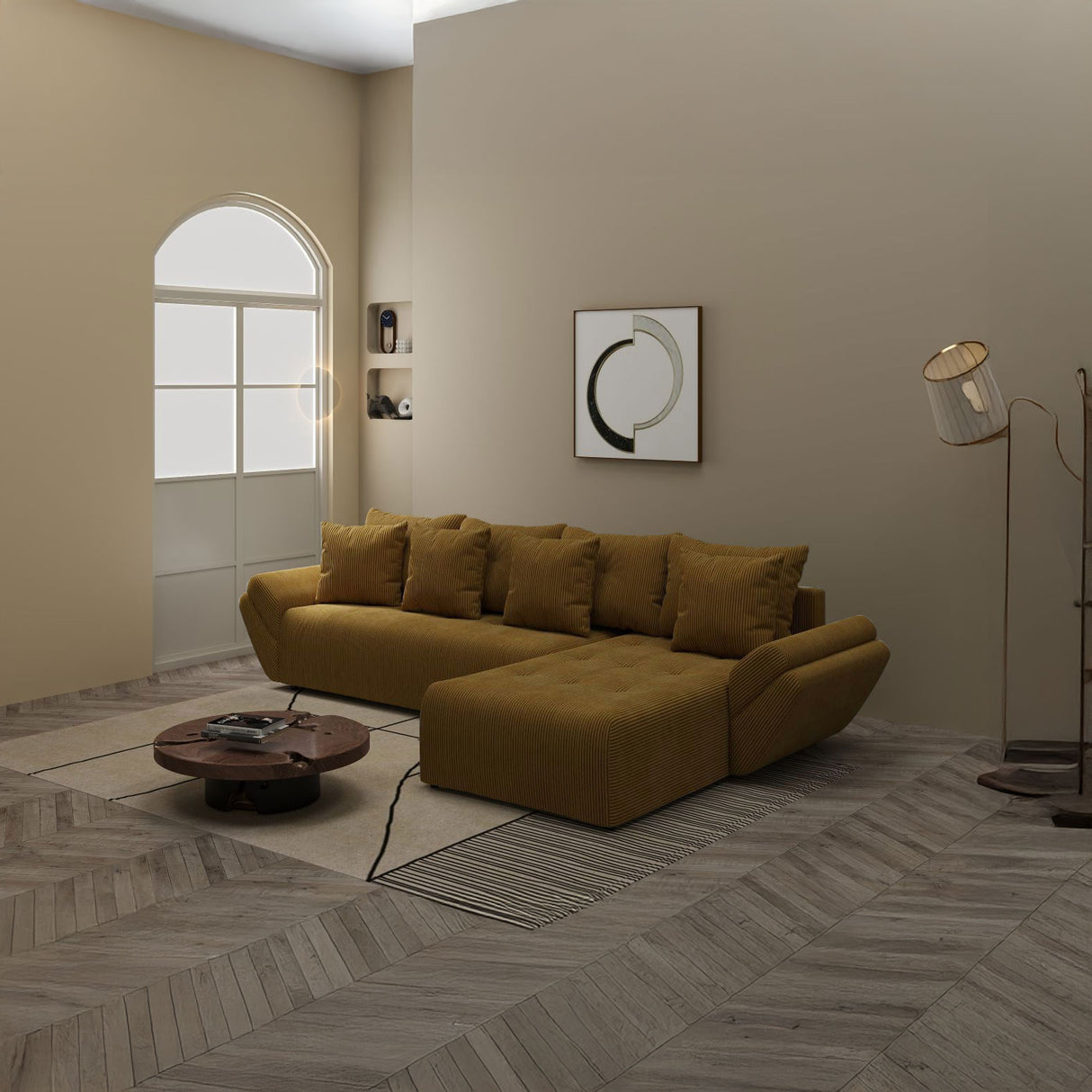 Colțar extensibil dumonde cu ladă de depozitare si sezut confortabil din spuma HR, Berlin XL Zoom Mustar 350x185 cm II