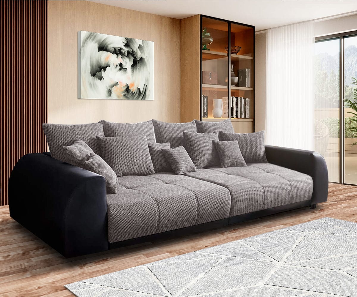 Canapea extensibilă cu 2 lazi de depozitare Big Sofa Verona Dark Grey 305x110 cm cu taburet inclus | Dumonde Furniture & Deco Concept.