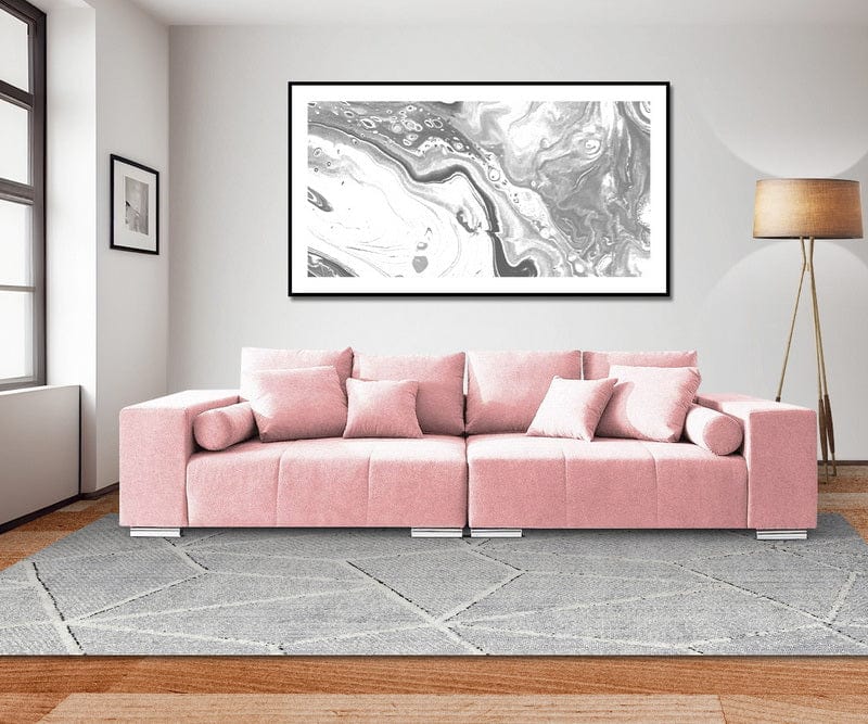 Canapea extensibilă cu ladă de depozitare si sezut confortabil din spuma HR, Marbela Pink XXL 295x100 cm