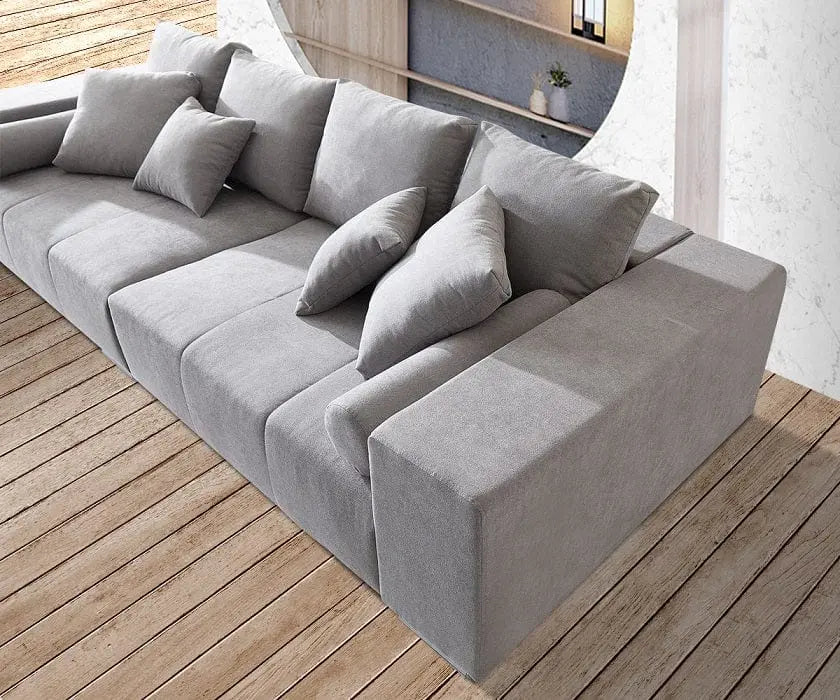 Canapea extensibilă cu ladă de depozitare si sezut confortabil din spuma HR, Marbela New Grey XXL 295x100 cm