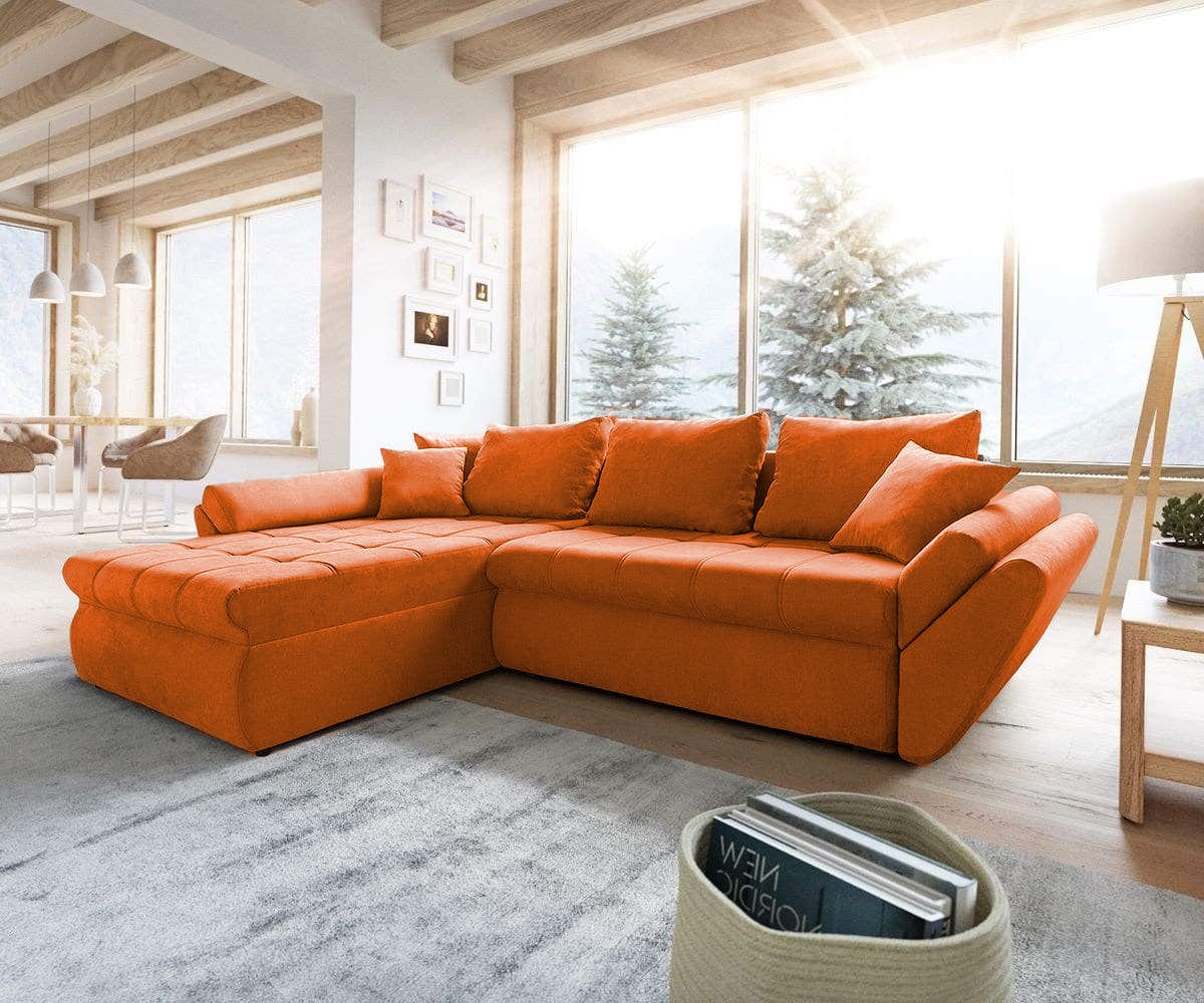 Colțar extensibil cu ladă de depozitare Loana Orange 275x185 cm | Dumonde Furniture & Deco Concept.