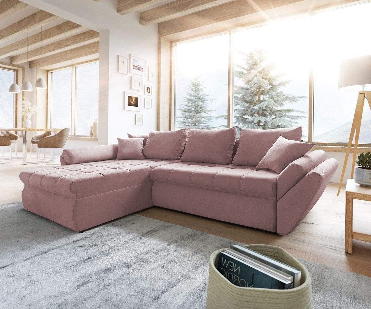 Colțar extensibil cu ladă de depozitare Loana Pink 275x185 cm | Dumonde Furniture & Deco Concept.