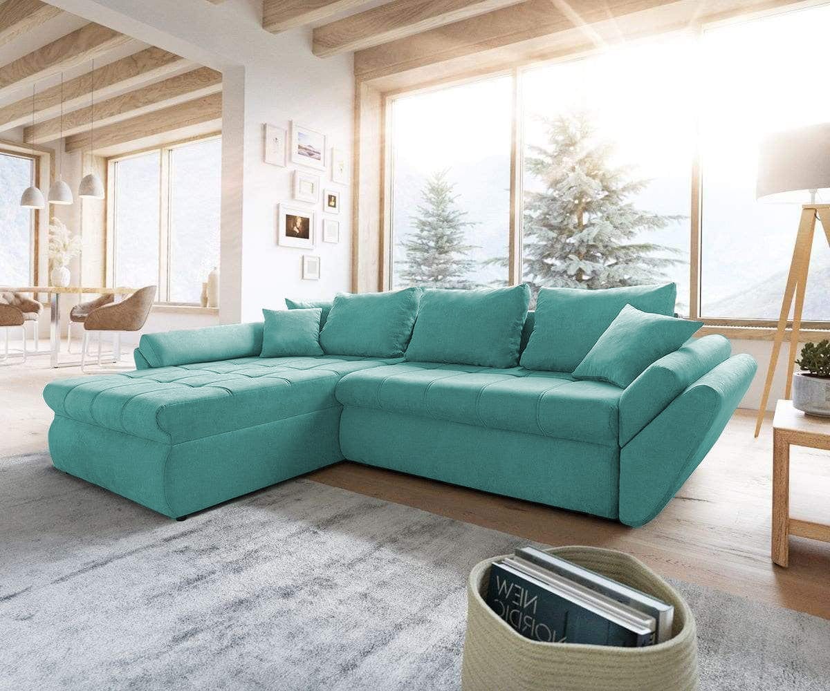 Colțar extensibil cu ladă de depozitare Loana Mint 275x185 cm | Dumonde Furniture & Deco Concept.